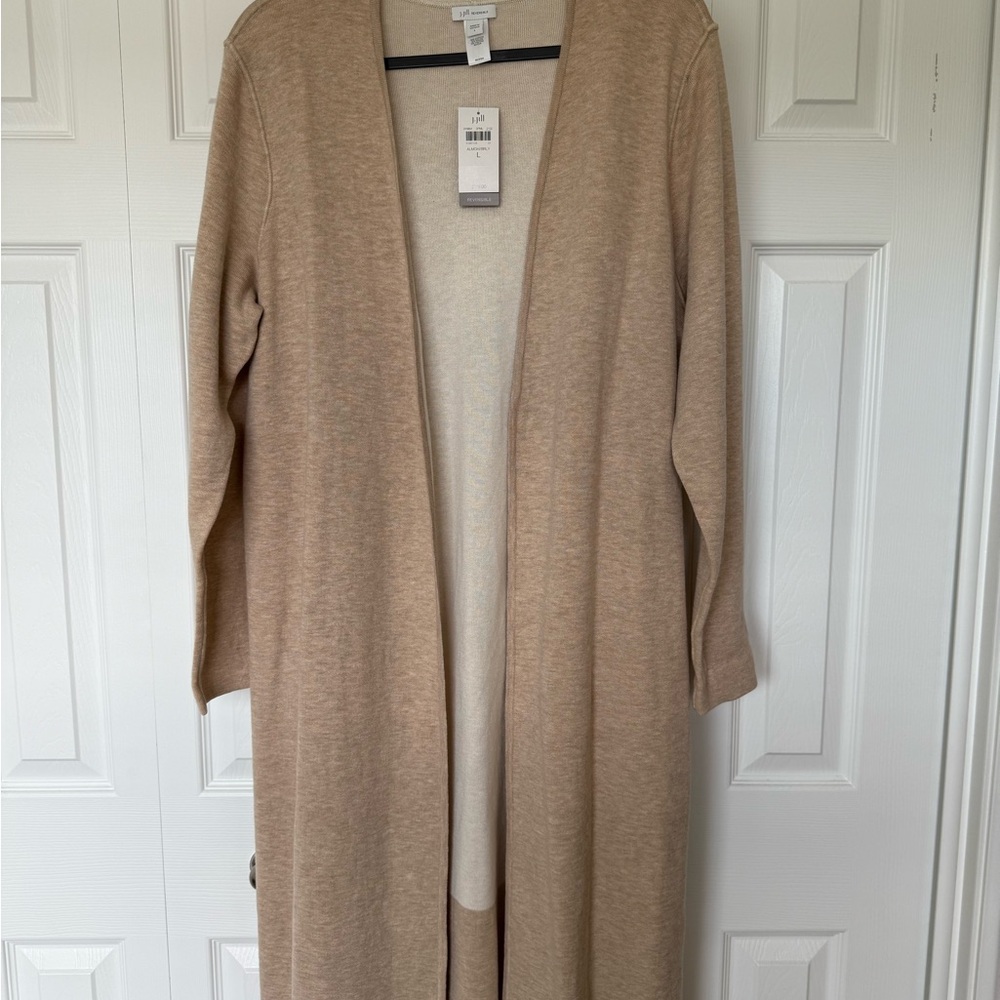J. Jill Beige/Ivory Reversible Long Cardigan Sweater